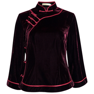 华族经典唐装女冬复古盘扣开襟高档淑女韩国绒绣花旗袍上衣两件套