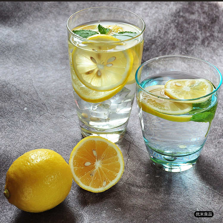 进口意大利创意艺术气泡水珠彩蓝色家用牛奶果汁茶杯玻璃杯子透明