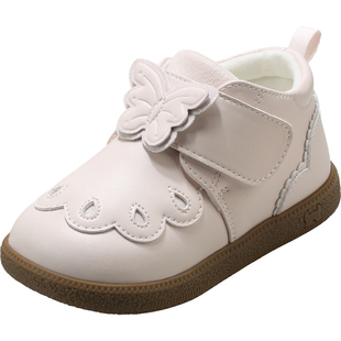 牧童女童靴子2025冬季新款童鞋洋气公主黑色小皮靴低筒加绒二棉鞋