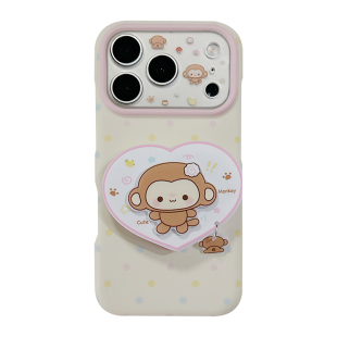 ins日韩可爱小猴子适用苹果17手机壳iphone18promax高级感16pro保护壳硅胶15新款17pm防摔全包带磁吸支架女软