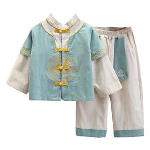 男童中式汉服国风表演服春秋唐装儿童衣服男孩演出服古装周岁礼服