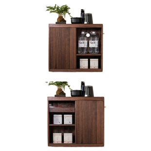 黑胡桃木茶水柜实木可移动边柜客厅茶室茶桌小边柜沙发旁边侧边柜