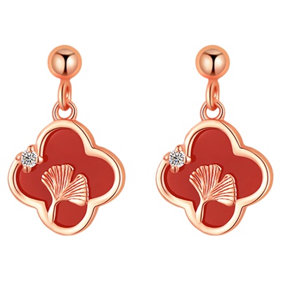 999纯银四叶草红玛瑙耳钉女