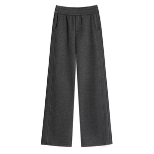 人字纹毛呢阔腿裤女秋冬加绒裤子女冬季高腰垂感加厚窄版直筒女裤