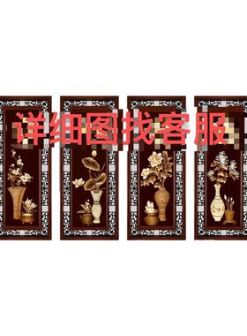 新中式回族客厅沙发背景墙装饰杜瓦挂画玄关餐厅迎客松四条屏中堂