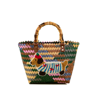 腊肠小狗菜篮子上班通勤包包手提篮编织包藤编手提竹节复古沙滩包