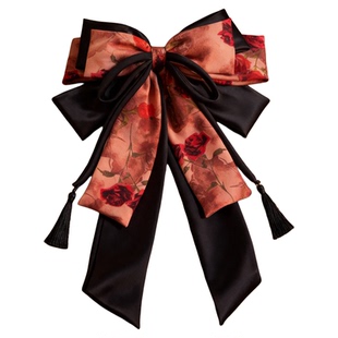 【旧梦庄园】高定款~复古夸张蝴蝶结弹簧夹复古油画玫瑰发夹原创