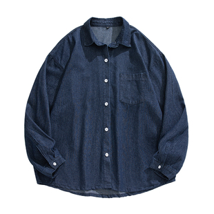 班尼路SK日系复古做旧长袖牛仔衬衫潮牌宽松休闲百搭外套上衣服YS