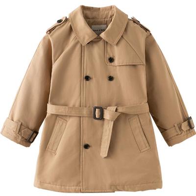 戴维贝拉男童中长款风衣2025冬新款儿童英伦风外套女大童加绒上衣