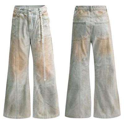 ArguECulturE珍珠挂件做旧牛仔裤