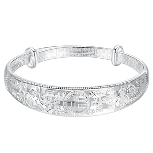 水贝银饰官方旗舰店足银吉言福字推拉手镯大银镯子新中式首饰女生