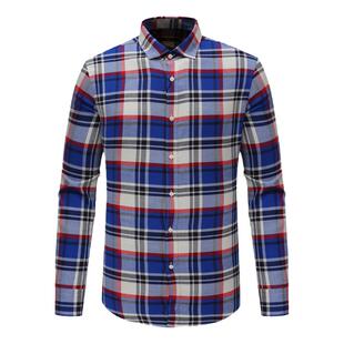 KL84凯莱换季断码清仓秋季款男士简约商务休闲红蓝格全棉长袖衬衫