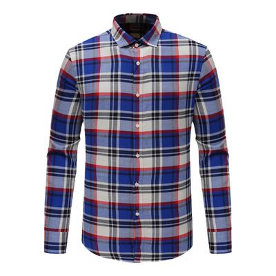 商务休闲红蓝格长袖衬衫全棉