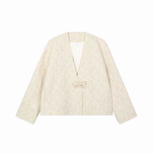 【SALE5折】蓝点·原创设计师新中式老钱白色盘扣肌理羊毛呢外套