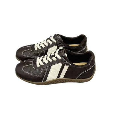 真皮拼色德训鞋女厚底2025秋冬