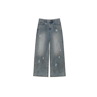 REVAN芮范设计师款复古泥染直筒牛仔裤RL31302012