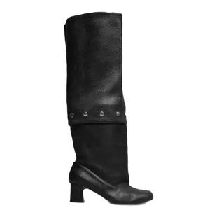 三穿可拆卸不过膝长筒靴2026春夏新款复古粗跟铆钉显瘦高筒堆堆靴