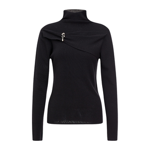 EVAOUXIU设计造型感金属镶饰绵羊毛衣25秋新款显瘦半高领针织衫女