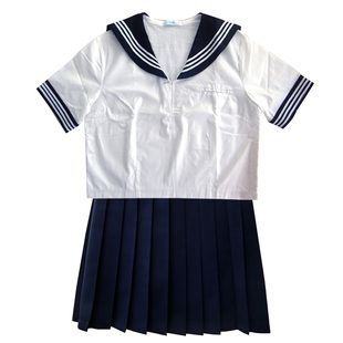 梅子堂正版水手服 JK三本绀领白色纯棉短袖上衣百褶裙多色领巾套