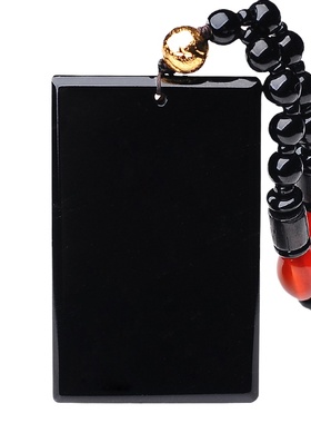 天然黑曜石平安无事牌吊坠