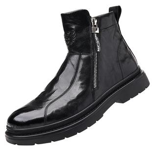 切尔西靴男马丁靴男款高帮雪地靴骑士靴冬季加绒棉鞋休闲皮鞋羊皮