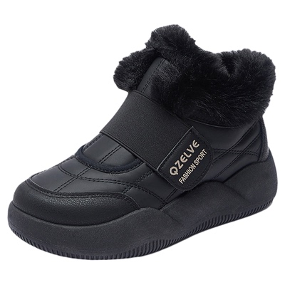 百搭魔术贴棉鞋女2025新款女鞋厚底增高冬季加绒休闲鞋黑色运动鞋