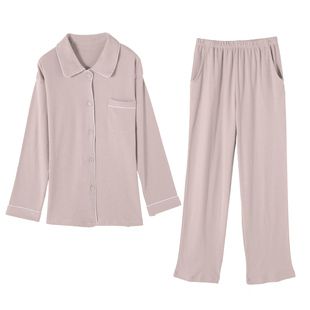 顶呱呱睡衣女春秋款全棉宽松长袖开衫翻领纯棉套装秋冬休闲家居服