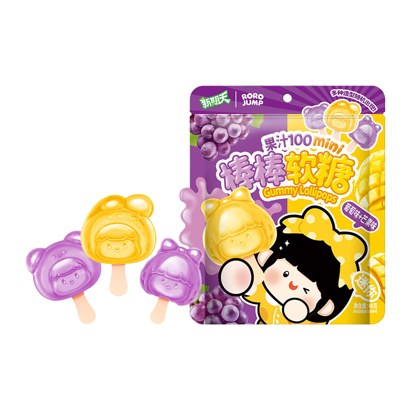 【U先】新期天肉肉酱mini棒棒软糖葡萄芒果味万圣节棒棒糖40g