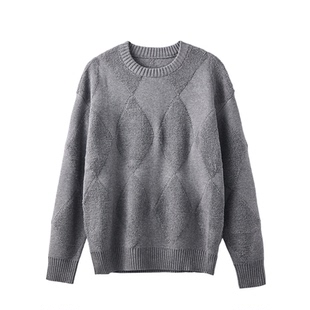 DICEOFF菱格提花复古上衣秋冬保暖老钱风男士针织衫套头圆领毛衣