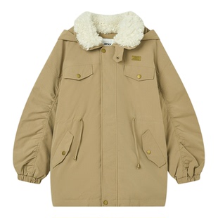 【商场同款】Jamor加墨毛毛领连帽羽绒服保暖外套中长款女2025冬