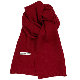 安哥拉红羊毛围巾女秋冬保暖软糯纯色百搭学生情侣针织披肩围脖潮