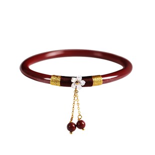 庆祥泰朱砂手镯本命年国风叮当镯一对手串镯子细款原矿女款礼物