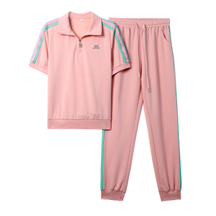 运动套装女夏2025新款时尚洋气小个子冰丝薄款短袖长裤大码两件套