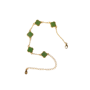 天然俄罗斯碧玉四叶草纯银镶嵌款手链 女款玉石简约时尚手链饰品