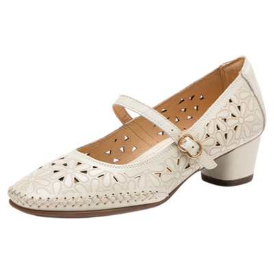 粗跟舒适风镂空软底真皮包头凉鞋