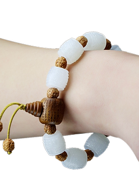 和田玉手链转运珠路路通羊脂白玉