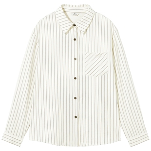 热风2026年春季新款上衣女士柔软绒感竖条纹方领长袖衬衫通勤穿搭