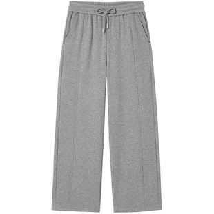 热风女士加绒直筒卫裤2025年冬季新款绒感直筒卫裤宽松休闲长裤