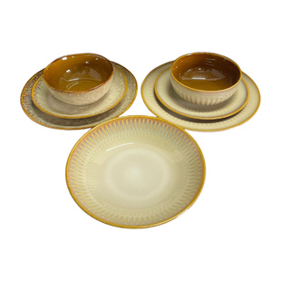 陆家高温无毒陶瓷酒店餐具素彩棕复古欧式精致家用汤盘碗盘子陆升