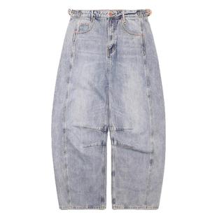 韩国badblood美式复古水洗阔腿牛仔裤女休闲宽松垂感弯刀拖地长裤