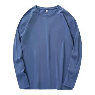 春季纯棉韩版重磅长袖T恤男士宽松内搭纯色纯棉打底衫秋衣上衣服