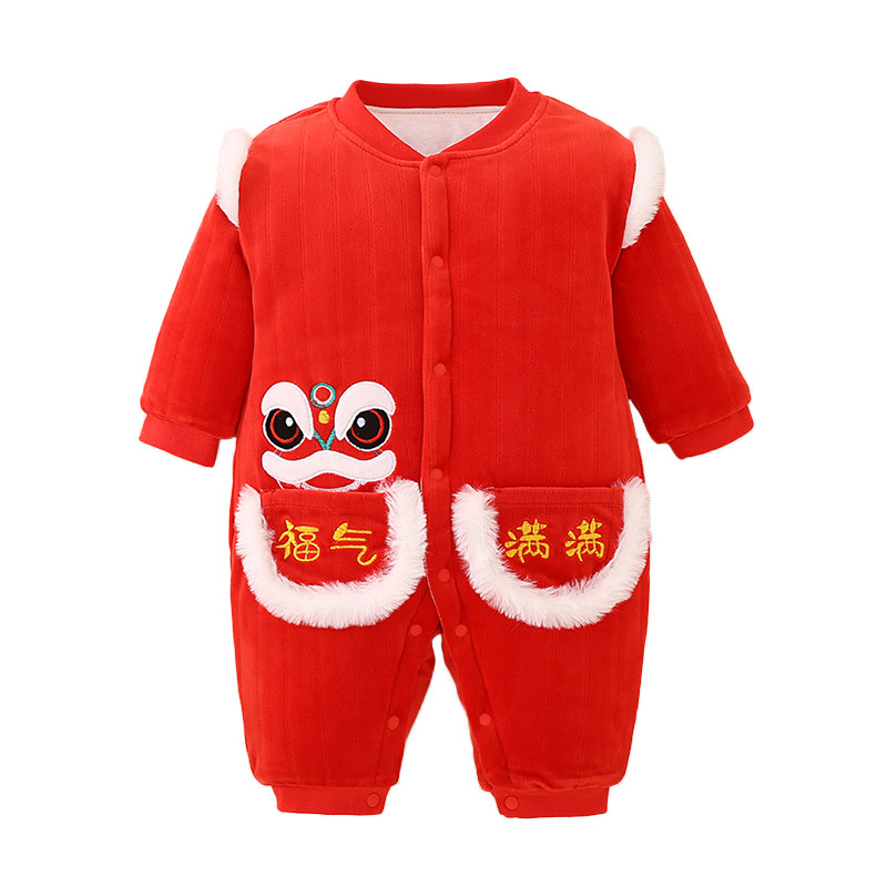 婴儿秋冬棉服大红色新年喜庆拜年