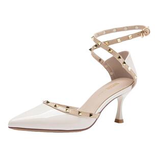 大东绝美凉鞋女款2026新款夏季包头凉单鞋裸色尖头细跟铆钉高跟鞋