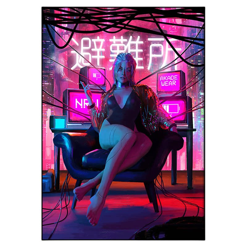网咖KTV酒吧墙壁画赛博朋克风霓虹LED发光挂画电竞酒店房间装饰画