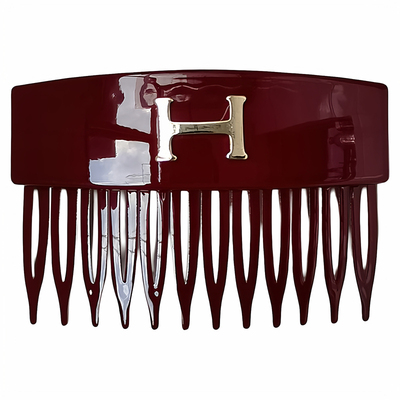 LERYAE韩国进口发饰BY复古字母显白酒红玳瑁色黑色7cm发梳倒插梳