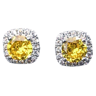 轻奢高级感气质大气锆石防过敏镶嵌方形黄水晶S925银针耳钉耳饰女