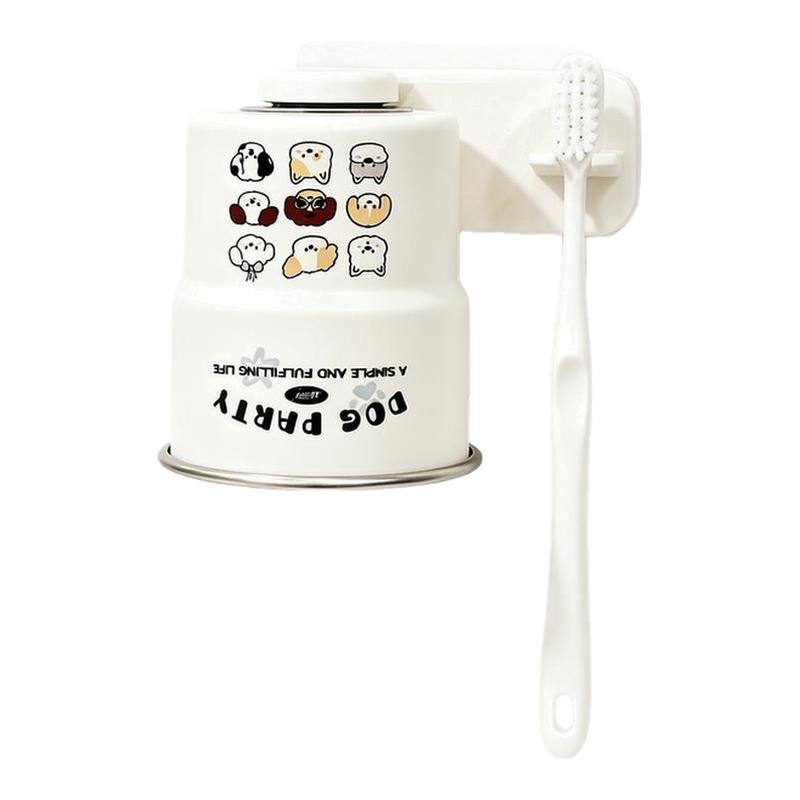 轻奢小狗家族304倒挂磁吸洗漱高颜值情侣可爱304牙刷不锈钢漱口杯