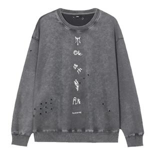 披荆斩棘4同款卫衣复古做旧灰色印花套头圆领长袖破洞队服上衣潮