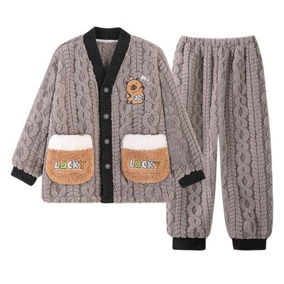 儿童睡衣男孩珊瑚绒加厚套装