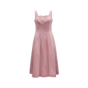 绫致ONLY25夏季新复古显瘦收腰中长款牛仔吊带连衣裙女潮